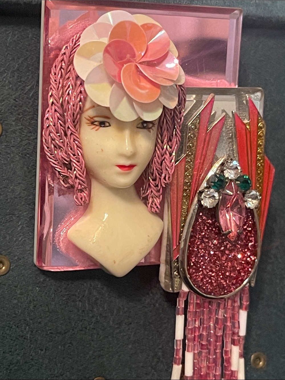 Vintage J-Bee Originals Handcrafted Art Deco Flapper Statement Brooch - Picture 4 of 13